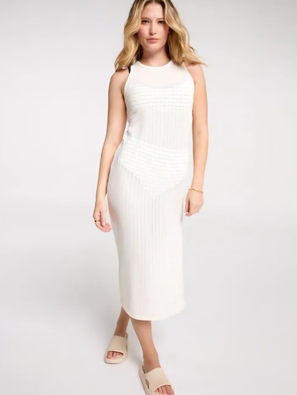 CALIA |  White Sleeveless Ribbed Midi Dress | New With Tags | Retail $69